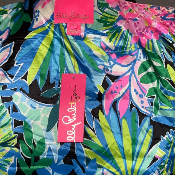 LILLY PULITZER NOELLA DOWN VEST BLACK & GOLD FULL ZIP COLORFUL LINING - NWT - S - Picture 13 of 16